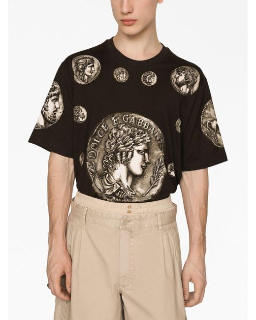 Dolce & Gabbana T-Shirt aus Baumwolle Münzen-Print in Black für Herren