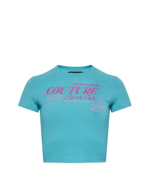 Versace Jeans Couture Blue Graphic-Print Short-Sleeve Cotton T-Shirt