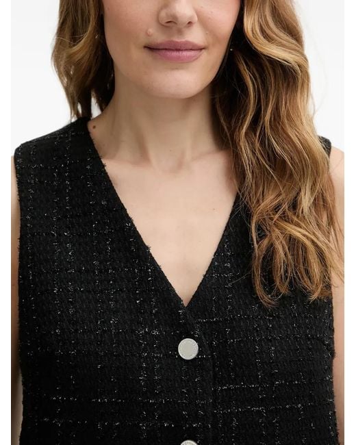 Morgan Black Button V-Neck Top