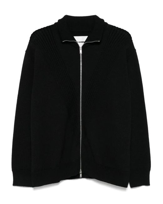 Jil Sander メンズ ブラック ジップアップ カーディガン