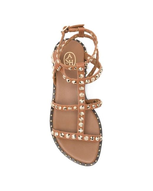 Ash Brown Precious Stud-Embellished Multi-Strap Sandals