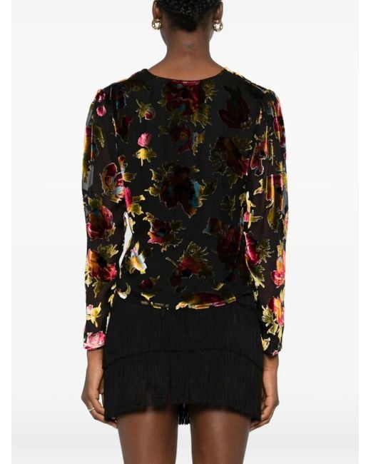 Rixo Black Everlyn Floral Knot Top