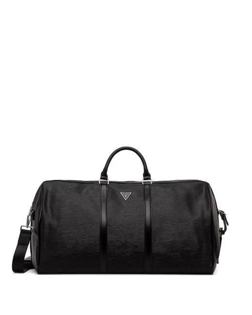 Guess Black Textured Logo-Plaque Holdall for men