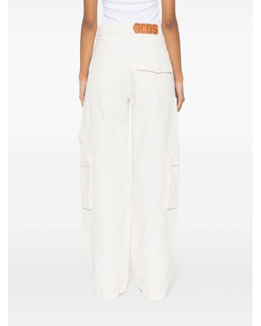 Gcds White Logo-Lettering High-Waisted Jeans