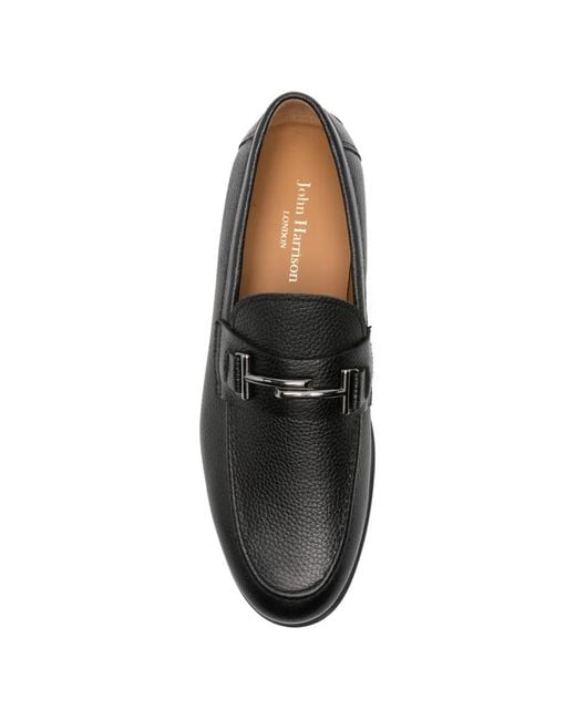 JOHN HARRISON Black Grained-Leather Loafers for men