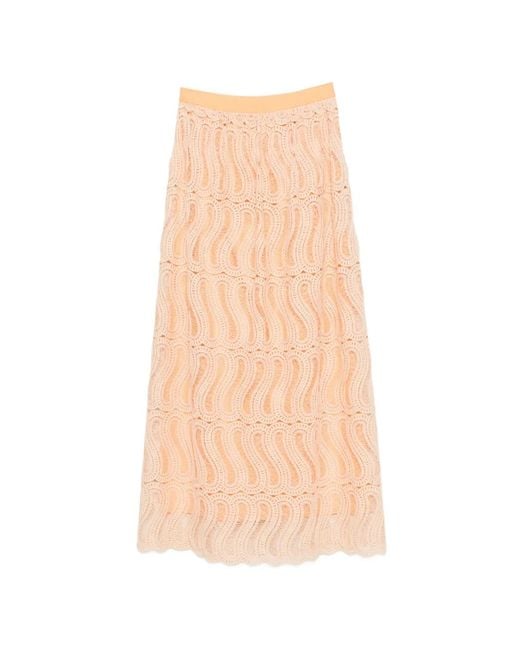 Raquel Diniz Natural Sabi Guipure-Lace Scalloped-Hem Midi Skirt