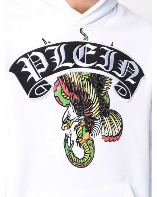 Philipp Plein White Logo-Print Pullover Hoodie for men