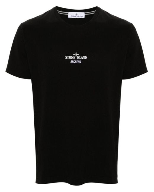 T-shirt in jersey di cotone con logo e ricamo Archivio di Stone Island in Black da Uomo