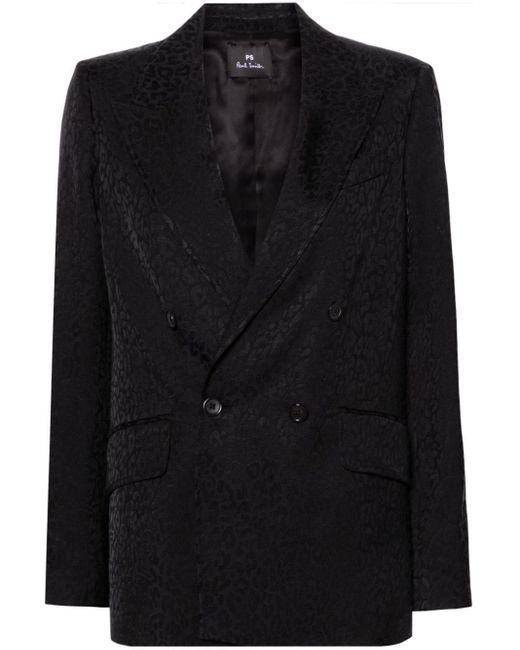 PS by Paul Smith Black Leopard-jacquard Double-breasted Blazer