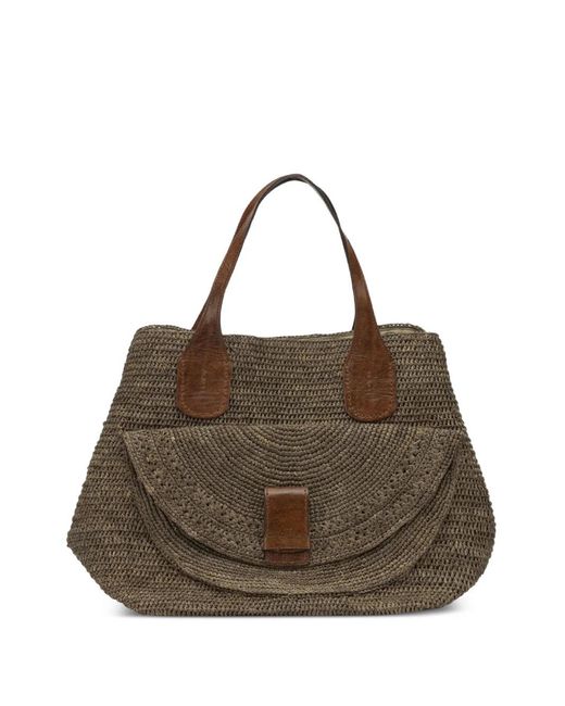 IBELIV Brown Woven-Raffia Leather-Trim Tote Bag