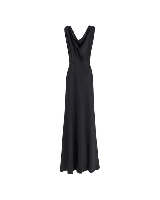ACTUALEE Black Satin-Finish Back-Plunging Maxi Dress