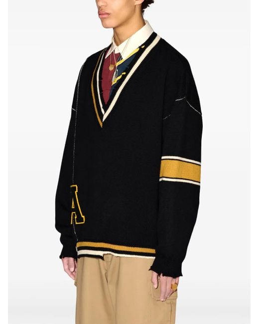 Ambush Black Raw-Cut Striped Jumper for men