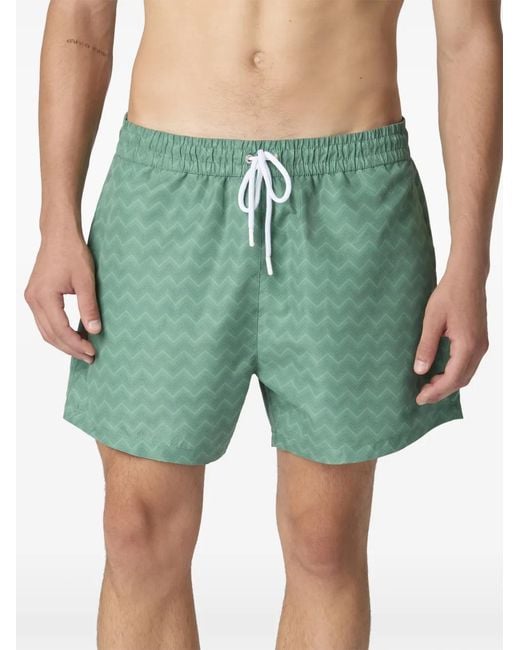 Missoni Green Drawstring Swim Shorts With Zigzag Pattern for men