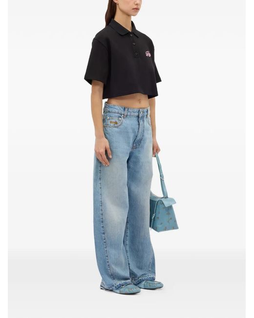 MSGM Black Logo Crop Polo Top