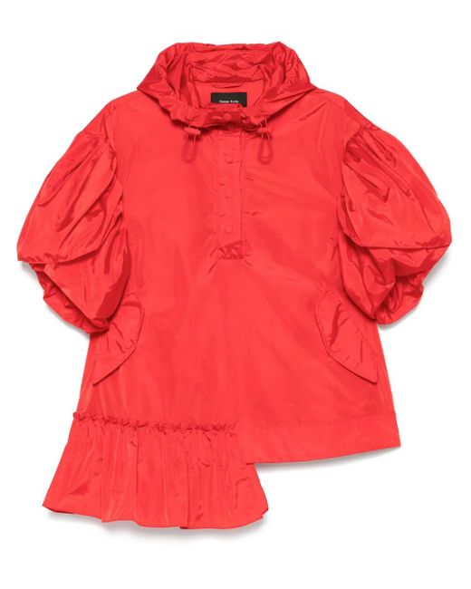 Simone Rocha Red Ruffle-Detail Petal-Sleeve Hoodie