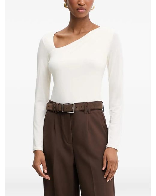 Guess White Asymmetric-Neck Long-Sleeved Top
