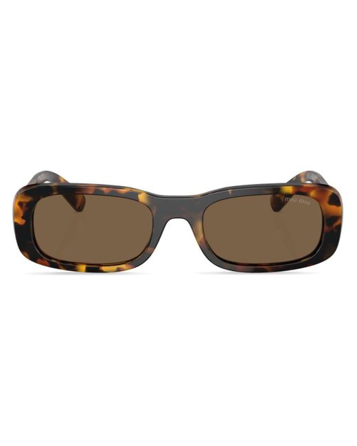 Miu Miu Brown Tortoiseshell-effect Rectangle-frame Sunglasses