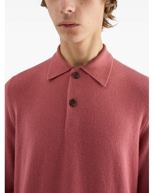 Jil Sander Red Long-Sleeve Knitted Polo Shirt for men