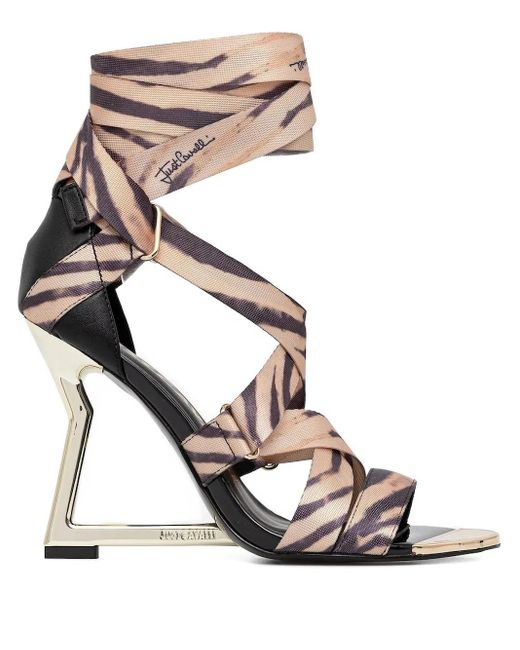 Just Cavalli White Zebra-Print Ribbon-Tie Sandals