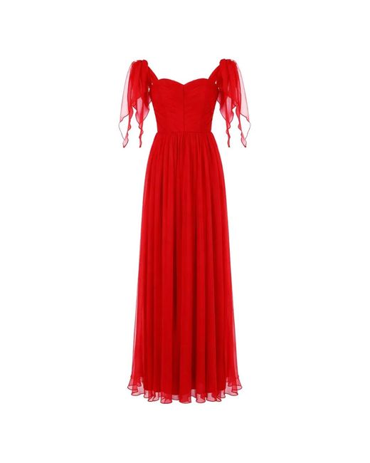 ROSERRY Red Elizabeth Off-The-Shoulder Pleated Maxi Dress