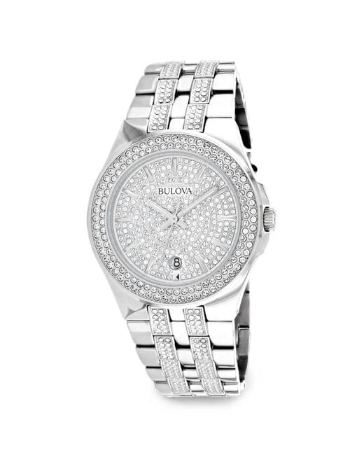 Bulova Gray Swarovski Crystal-Embellished 42Mm Watch for men