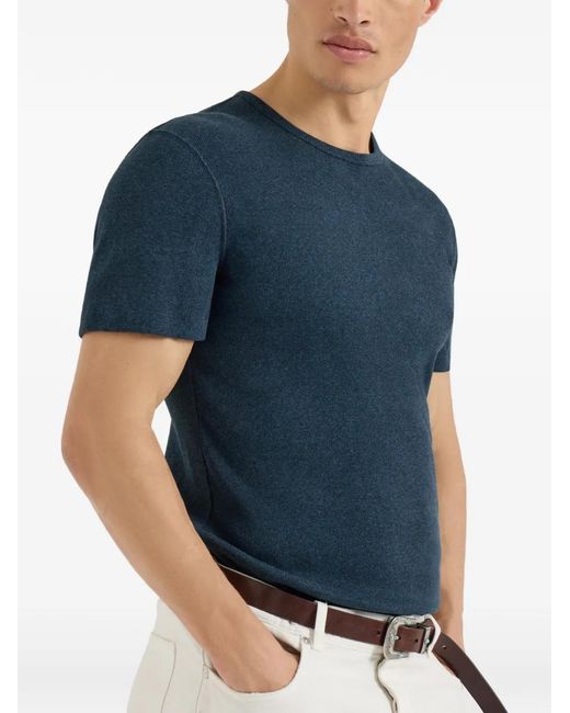 Brunello Cucinelli Blue Denim-Effect Ribbed Cotton Jersey Crew-Neck T-Shirt for men