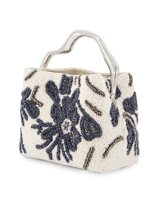Cult Gaia White Mini Solene Beaded Floral-Print Handbag