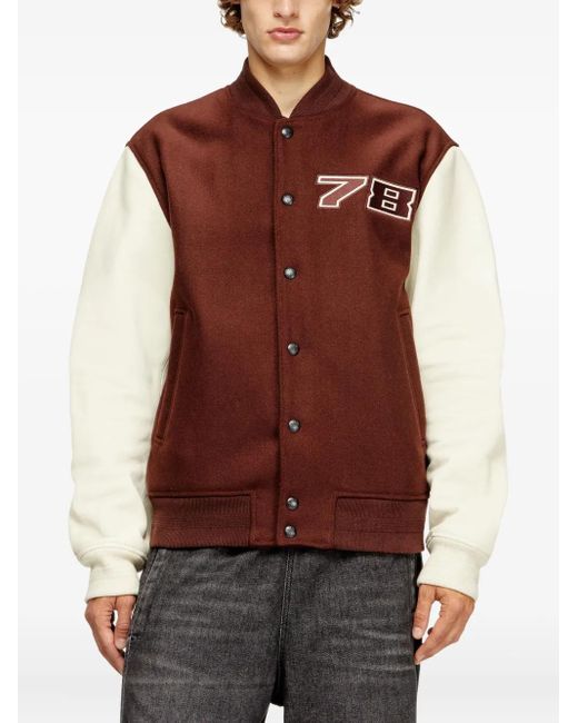 DIESEL Brown L-Kopf Wool-Blend Varsity Jacket for men