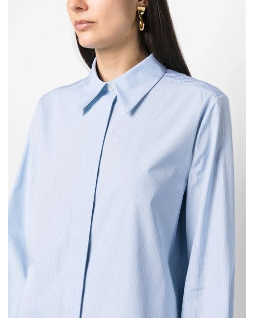 Jil Sander Blue Concealed-Fastening Striped Cotton Shirt
