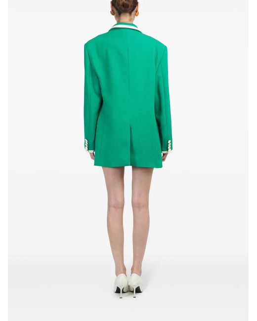 ROWEN ROSE Green Oversized Wool Notched Blazer