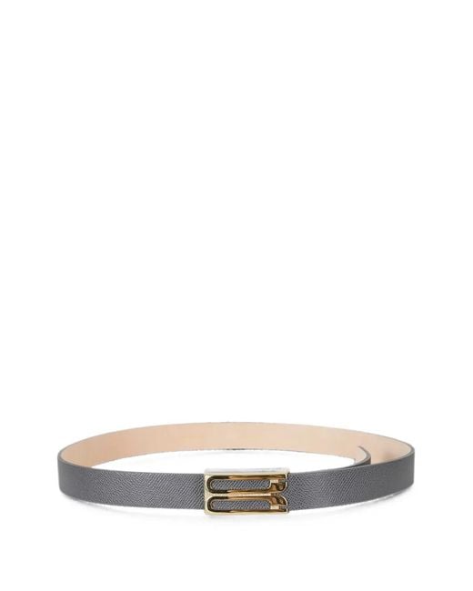 Victoria Beckham White Logo-Buckle Grained Leather Belt