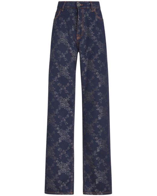 Etro Blue Gerade Jeans mit Jacquardmuster