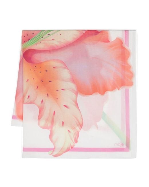 Maje Pink Floral-print Cotton Scarf