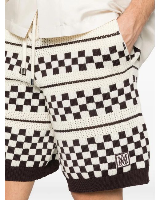 Amiri White Checkered Mesh Short for men