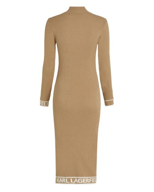 Karl Lagerfeld Natural Logo-Trim Ribbed Midi Dress