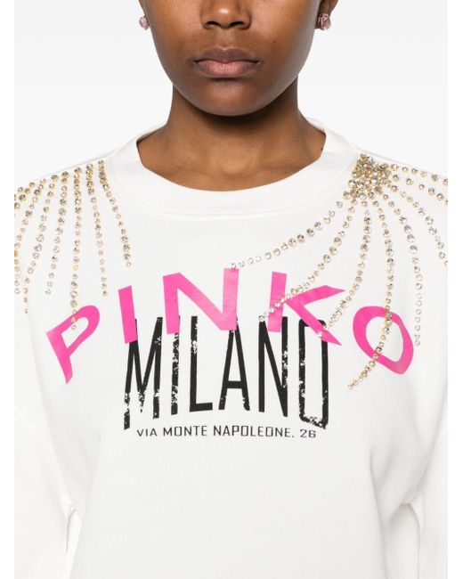 Pinko Sweater Verfraaid Met Kristallen in het White