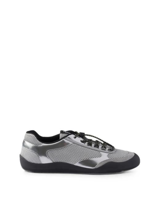 Prada White Speedrock Mesh-Fabric And Metallic-Leather Sneakers for men
