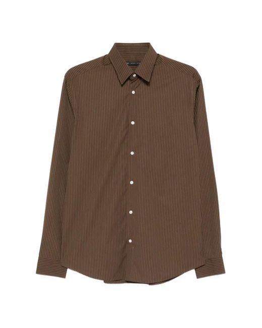 Low Brand Brown Striped Shirt for men