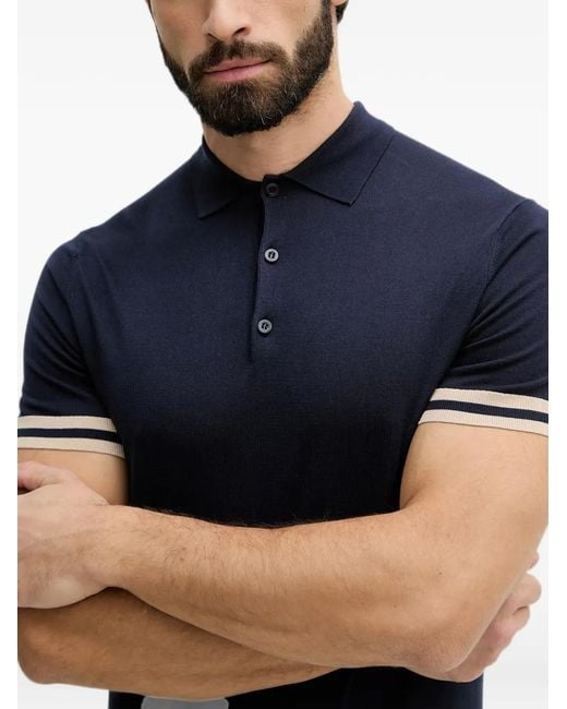 Guess Blue Striped-Trim Short-Sleeve Polo Shirt for men
