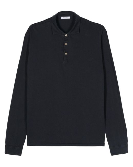Boglioli Black Long-sleeve Cotton Polo Shirt for men