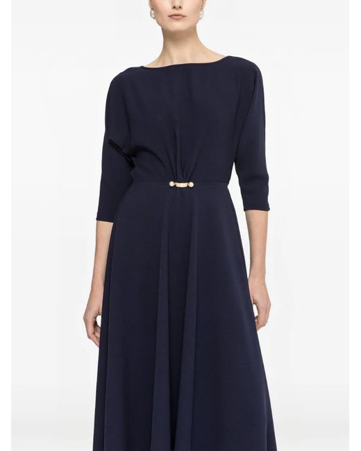 Nissa Blue Pearl Detail Midi Dress