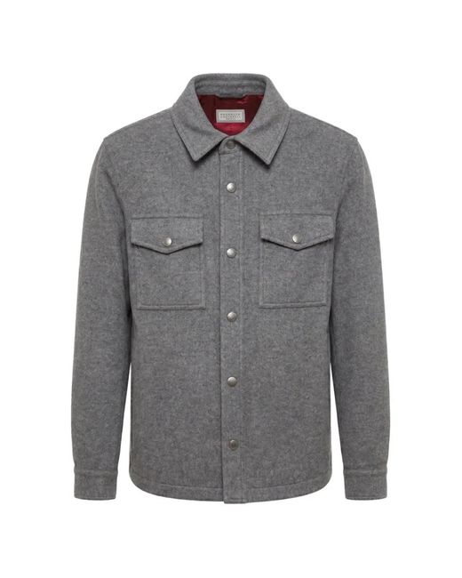 Brunello Cucinelli Gray Cashmere Shirt Jacket for men