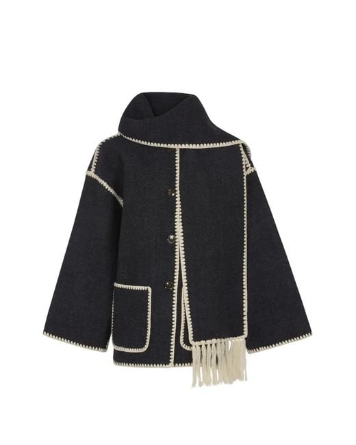 Totême Black Embroidered Scarf-Detail Jacket