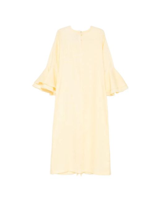 Bambah White Linen Ruffled Dress