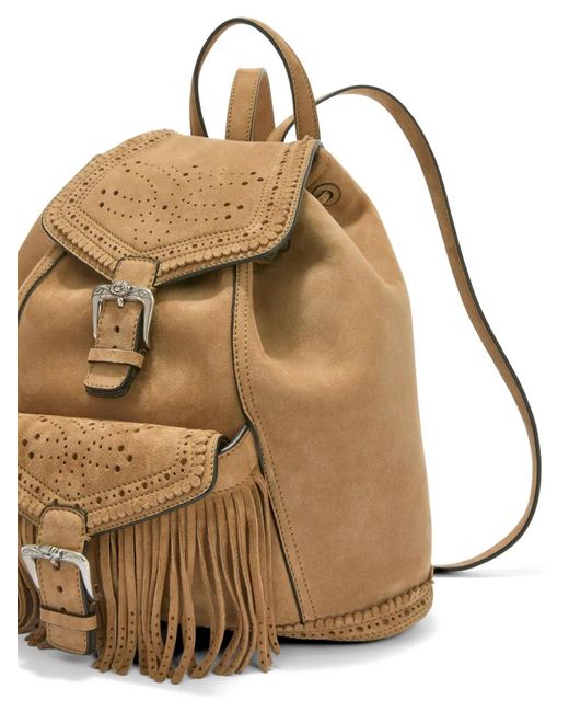 Ermanno Scervino Natural Fringes Perforations Suede Backpack