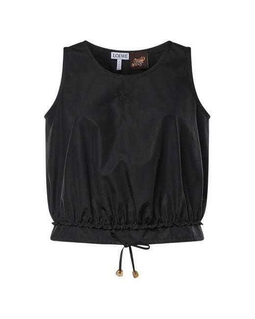 Loewe Black Anagram-Embroidered Drawstring Tank Top