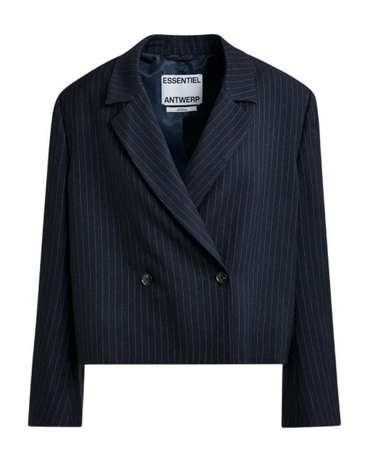 Essentiel Antwerp Blue Pinstripe Double-Breasted Blazer