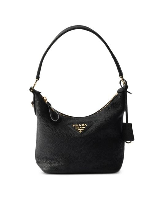 Prada Black Logo-Plaque Leather Shoulder Bag