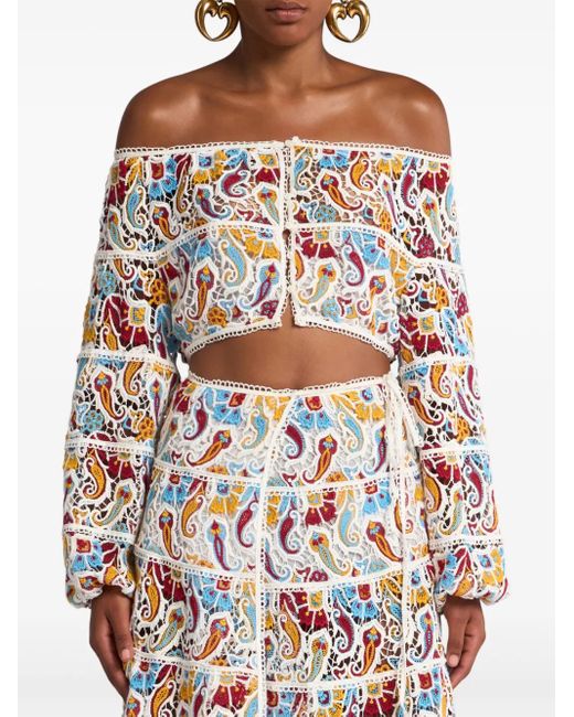 Etro White Paisley-Macramé Top