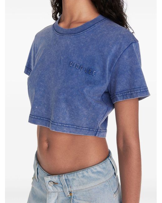 Dion Lee Blue Logo-embossed Cropped T-shirt
